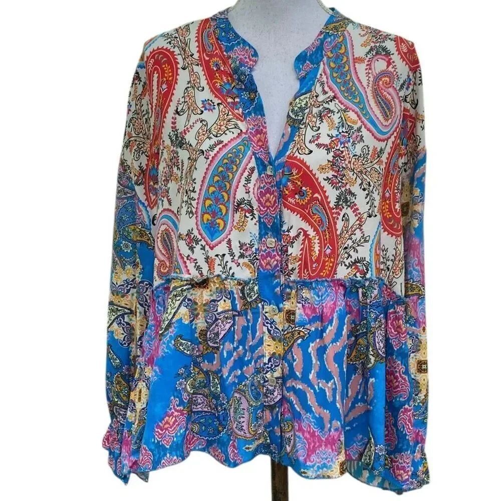 Gypsies & Moondust Paisley Boho Peplum Blouse L